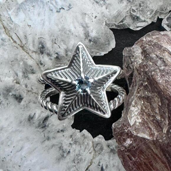 Carolyn Pollack Sterling Faceted London Blue Topaz Decorated Star Ring For Women - Picture 6 of 10